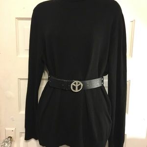 Belt Black Peace Symbol Rhinestone Buckle & Studs